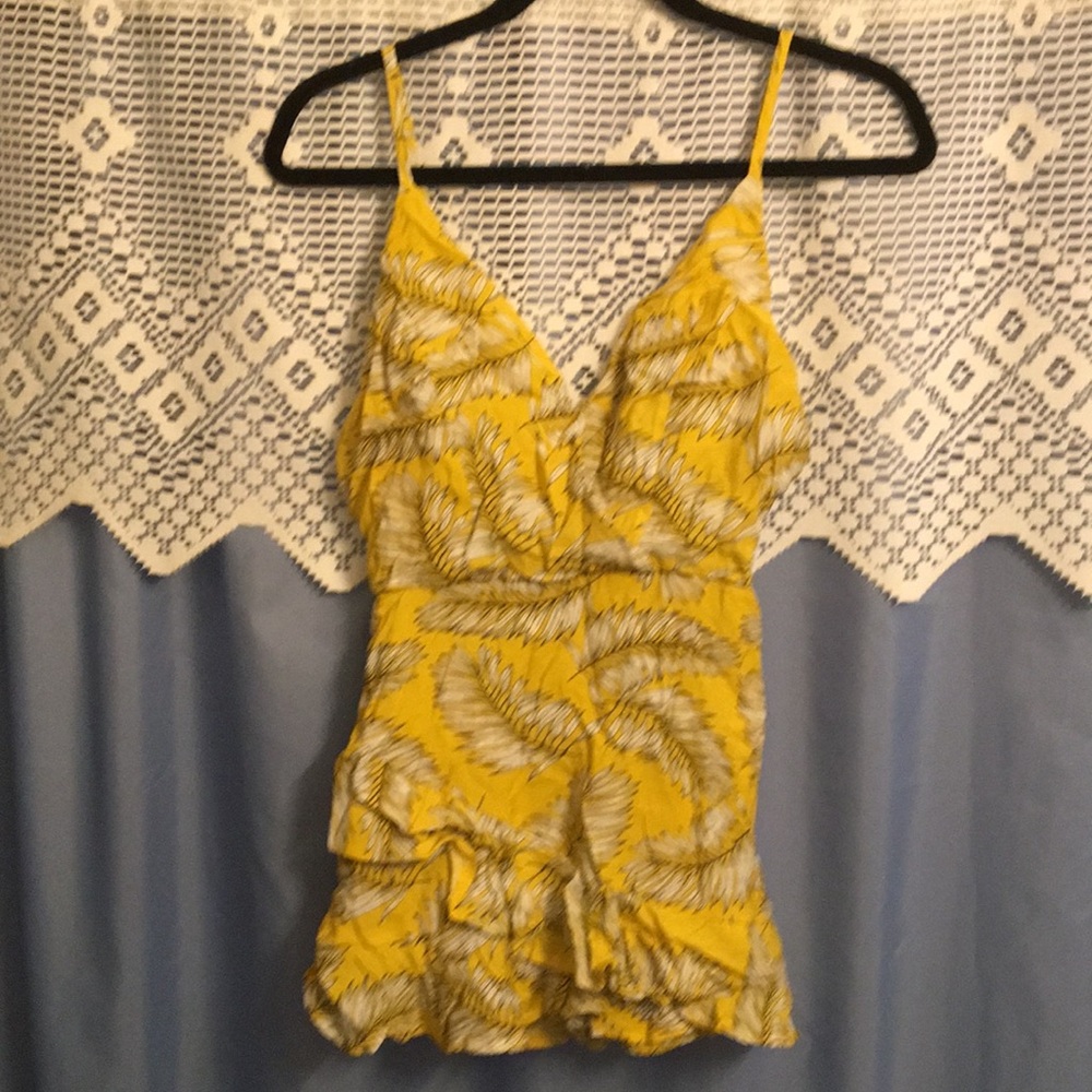 Yellow Printed Spaghetti-Strap Romper